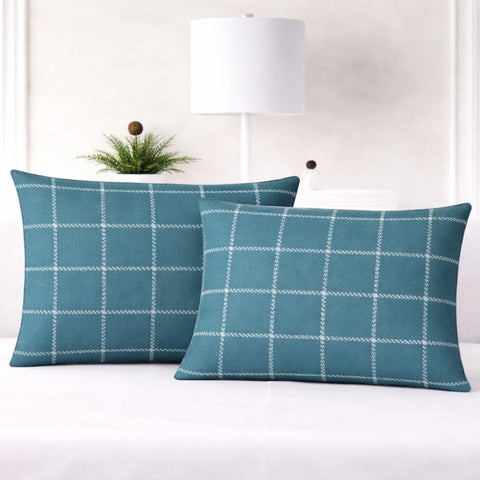 Teal Grid Pattern Pillow Covers – Set of 2 - The Linen House