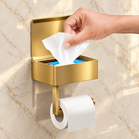 Toilet Paper Holder with Shelf - The Linen House