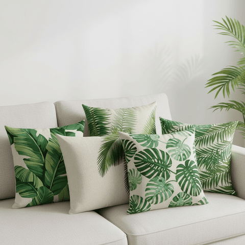 Tropical Green Leaf Cushion Covers Set (Pack of 5) - The Linen House