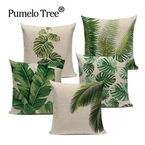 Tropical Green Leaf Cushion Covers Set (Pack of 5) - The Linen House