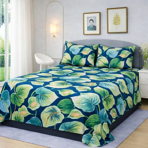 Tropical Leaf Design Printed Bedsheet (3pcs) - The Linen House