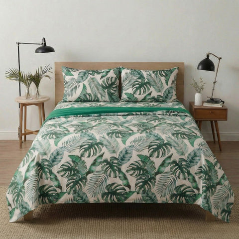 Tropical Leaf Print Bedsheet – King Size - The Linen House