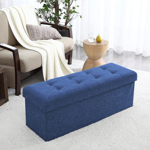 Tufted Linen Storage Ottoman Bench - The Linen House