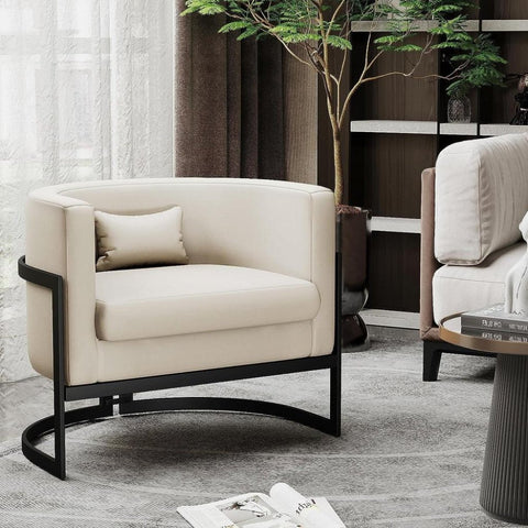 Upholstered Leather Barrel Living Room Accent Chair - The Linen House