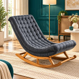 Velvet & Wooden Rocking Chair - The Linen House