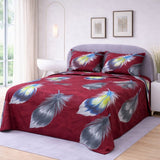 Vibrant Feather Patterned Printed Bedsheet in Red and Blue - The Linen House