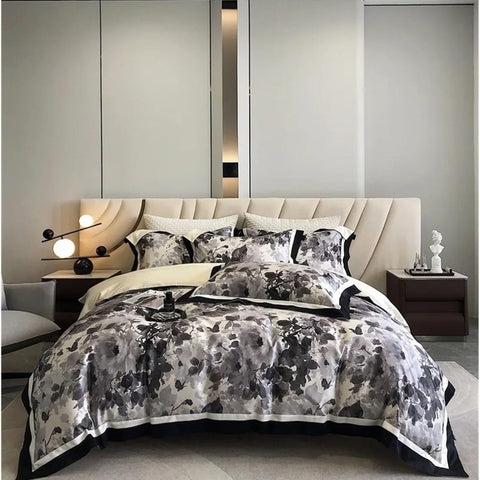 Vintage Black Gray Chic Patchwork Printed Duvet Set - The Linen House