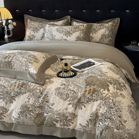 Vintage Oasis Landscape Duvet Set – Elegant Printed Luxury Bedding