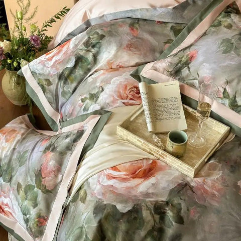 Vintage Rose Oil Printing Style Printed Duvet Set
