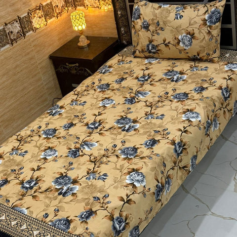 Warm Beige Blossom Bedding Print Bedsheet – Single Size (Pack of 2) - The Linen House