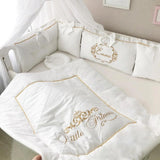 White Baby Cot Set golden embroidered - The Linen House