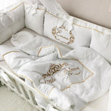 White Baby Cot Set golden embroidered - The Linen House