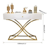 White Console Table with Drawer Entryway Table Contemporary for Hallway X Gold Base - The Linen House