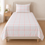 White Coral Window Pane Check Printed Single Bed Sheet - The Linen House