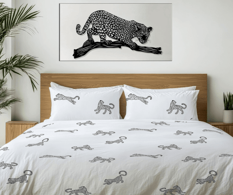 White Embroidered Safari Cheetah Bedset - The Linen House