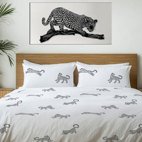 White Embroidered Safari Cheetah Bedset - The Linen House
