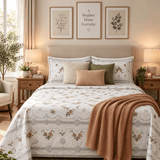 White Floral Border Printed Bed Sheet - The Linen House