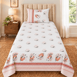 White Floral Border Printed Single Bed Sheet - The Linen House