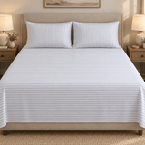 White Grey Pinstripe Printed Bed Sheet - The Linen House