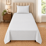 White Grey Pinstripe Printed Single Bed Sheet - The Linen House