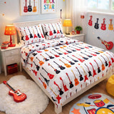 White Guitar Printed Bed Sheet - The Linen House