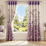 White Lavender Leaf Printed Curtain - The Linen House