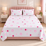 White Pink Star Paw Printed Bed Sheet - The Linen House