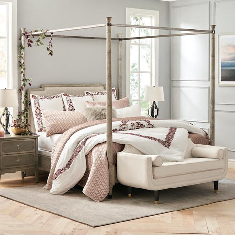 White with Maroon Royal Embroidery Duvet Set – Elegant Bedding for a Luxurious Bedroom - The Linen House