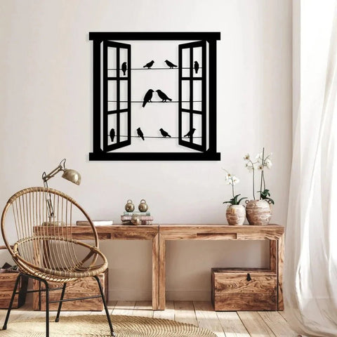 WINDOW AND BIRDS-Metal Wall Decor - The Linen House