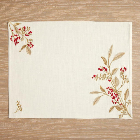 Winter Berries Cotton Placemats Table Mats - The Linen House