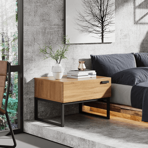 Wood Accent Table with Steel Frame - The Linen House