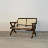 Wood Rattan Cane 2 Seater Sectional Sofa for Living Room - The Linen House