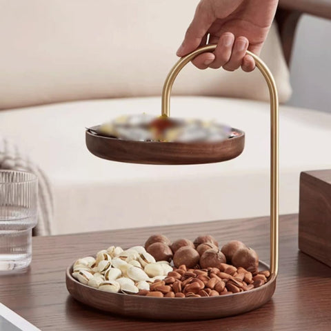 Wooden Round Double Layer Tray for Dessert Display - The Linen House