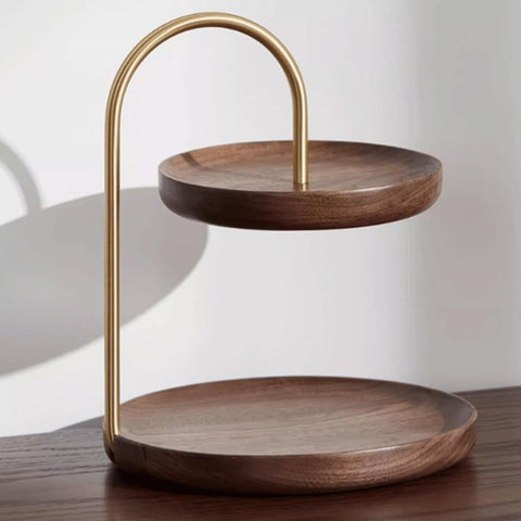 Wooden Round Double Layer Tray for Dessert Display - The Linen House