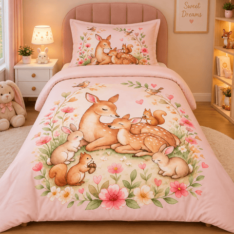 Woodland Deer Family Kids Bedsheet - The Linen House