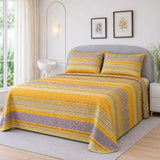 Yellow and Grey Striped Printed Bedsheet - The Linen House