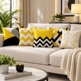 Yellow & Black Geometric Cushion Covers (Pack of 5) - The Linen House