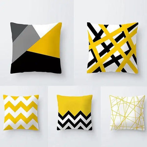 Yellow & Black Geometric Cushion Covers (Pack of 5) - The Linen House