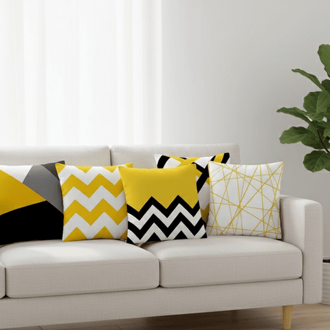 Yellow & Black Geometric Cushion Covers (Pack of 5) - The Linen House