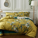 Yellow Chinoiserie Style Birds Flowers Printed Bedding Duvet Set - The Linen House