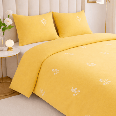 Yellow Embroidered Bedding Set - The Linen House