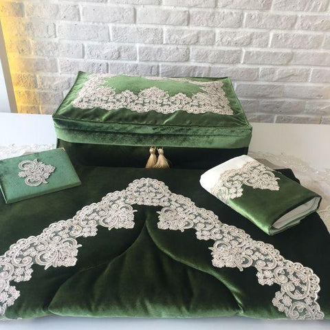 Velvet Prayer Mat Set (Green) - The Linen House