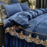 Luxury New Imperial blue Duvet Set With Vintage Lace