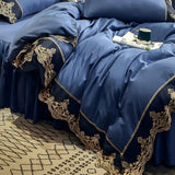 Luxury New Imperial blue Duvet Set With Vintage Lace