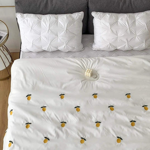Lemon Embroidery Duvet Cover Set - The Linen House