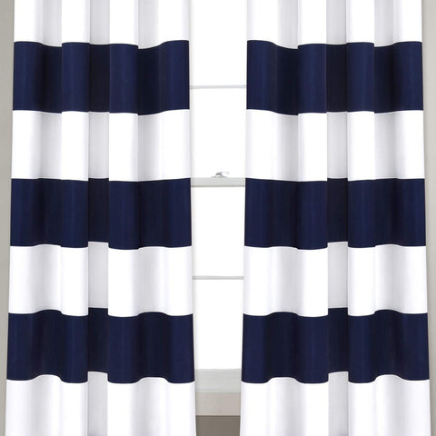 Dark Blue and White Stripe Cotton Duck Curtains