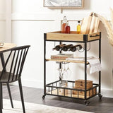 3 Tier Kitchen Trolley Light MDF Sheet with Black Frame - The Linen House