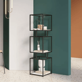 3 - Tier Modern Black Cube Bookcase with Metal Tower Display Shelf - The Linen House