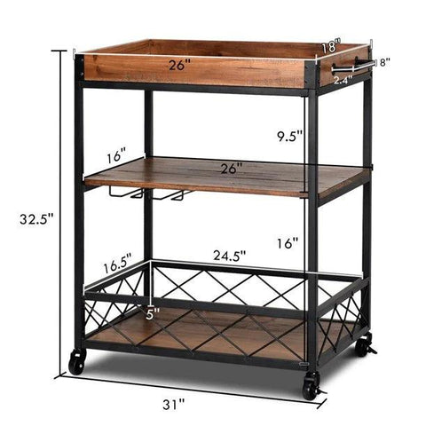 3 Tier Rolling Kitchen Trolley - The Linen House