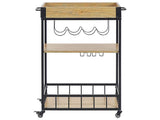 3 Tier Kitchen Trolley Light Wood with Black HULLET